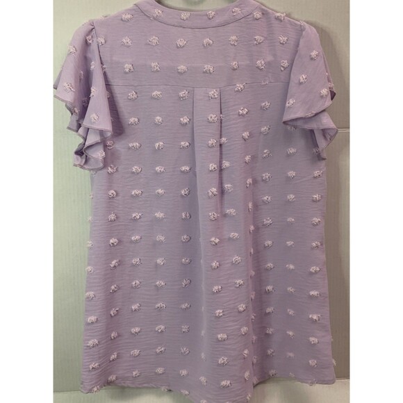 V Neck Ruffle Short Sleeve Blouse Swiss Dot Flowy Shirt Tunic Top Sz S - Picture 3 of 6